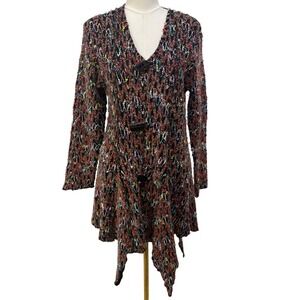 Hand Jive Womens M Multicolor Zigzag Knit Handkerchief Hem Toggle Cardigan Indie